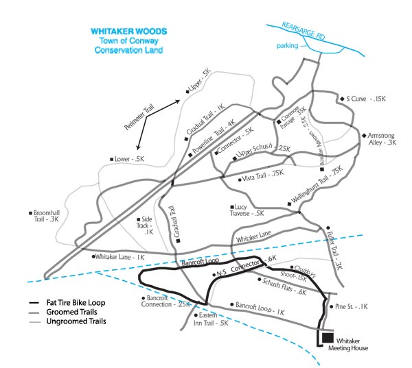Cross Country Ski Trail Map Whitaker Woods in North Conway NH